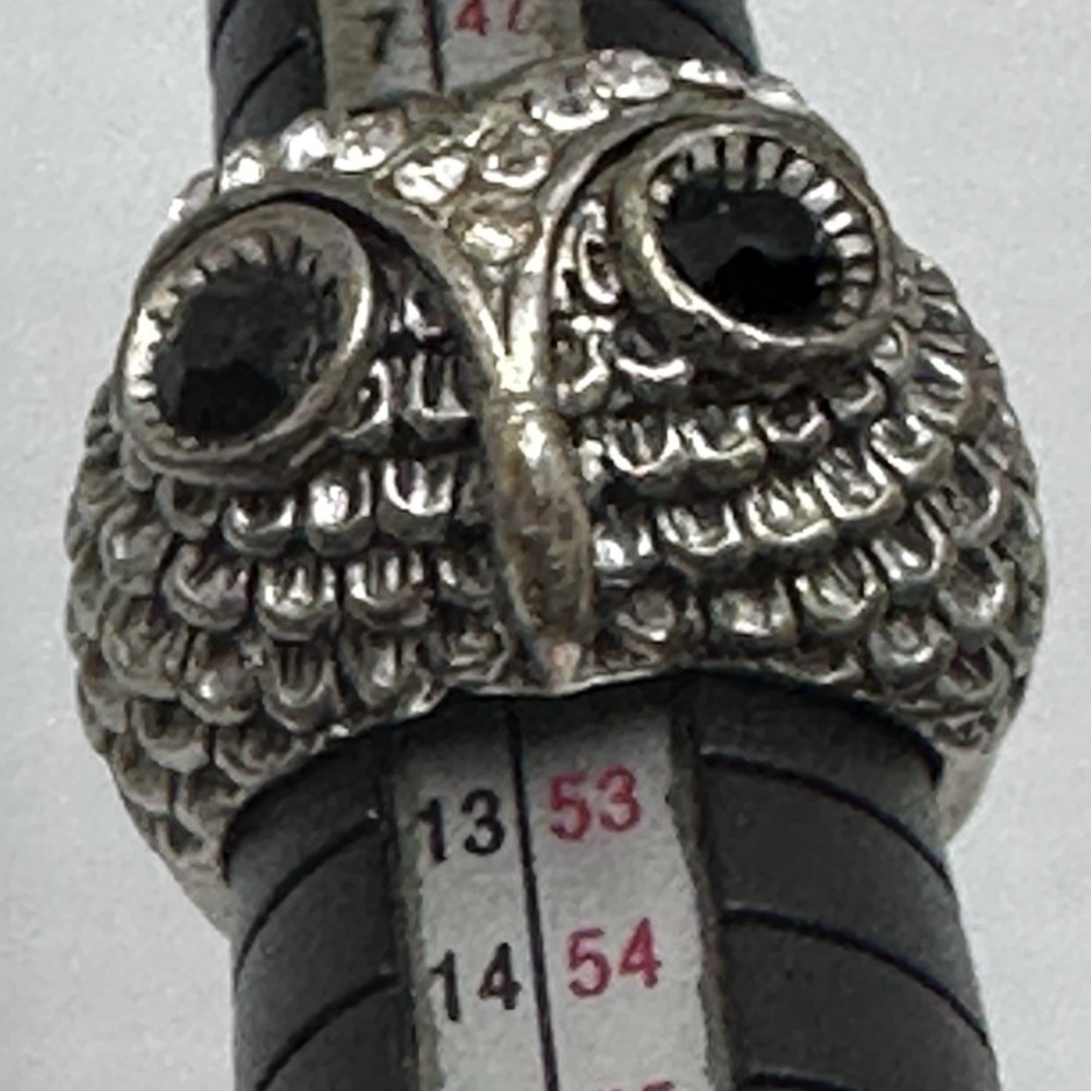 Owl Ring detailed Silver Tone Rhinestone Eyes Statement Ring Size ~5.5 - Picture 11 of 12